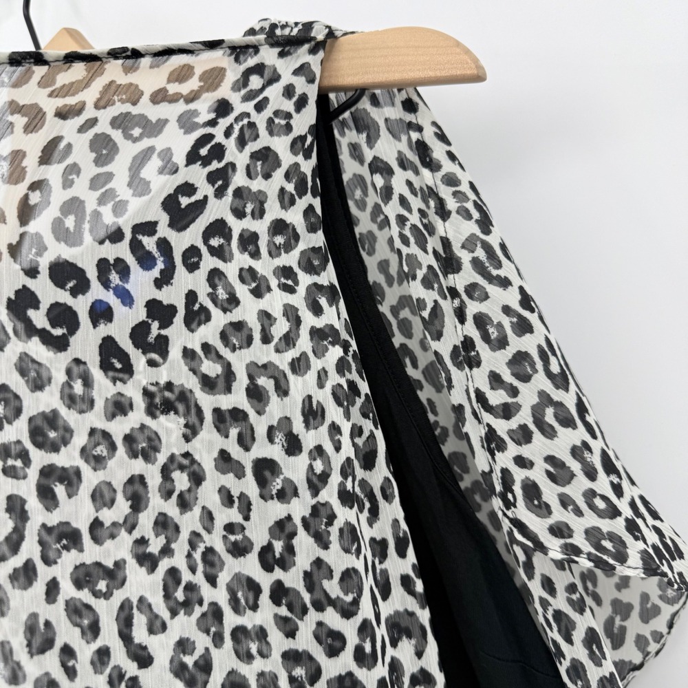 APT 9 Leopard Layered Blouse Poncho Sheer Overlay Asymmetrical XL Y2k Mob Wife - Picture 5 of 8